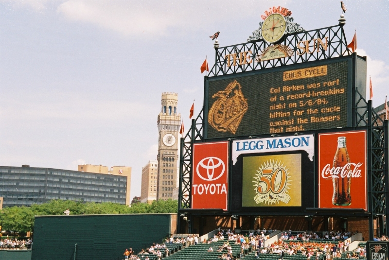 Le tableau indicateur à Camden Yards, Baltimore, Maryland, États-Unis