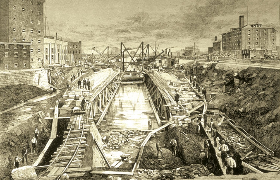 Chantier à l’écluse Saint-Gabriel, Montréal, Québec