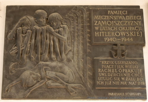 Plaque commémorative, Zamość, Pologne