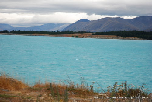 Lac de rétention, Canterbury, île du Sud, Nouvelle-Zélande