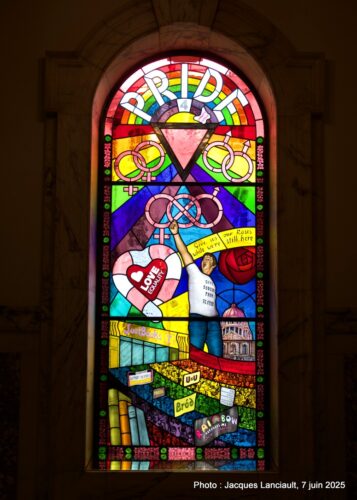 Vitrail, hall d’entrée, Hôtel de Ville, Belfast, Irlande du Nord, Royaume-Uni