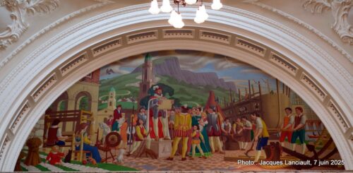 Fresque, hall d’entrée, Hôtel de Ville, Belfast, Irlande du Nord, Royaume-Uni