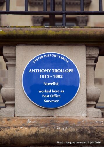 Plaque, Custom House, Belfast, Irlande du Nord, Royaume-Uni