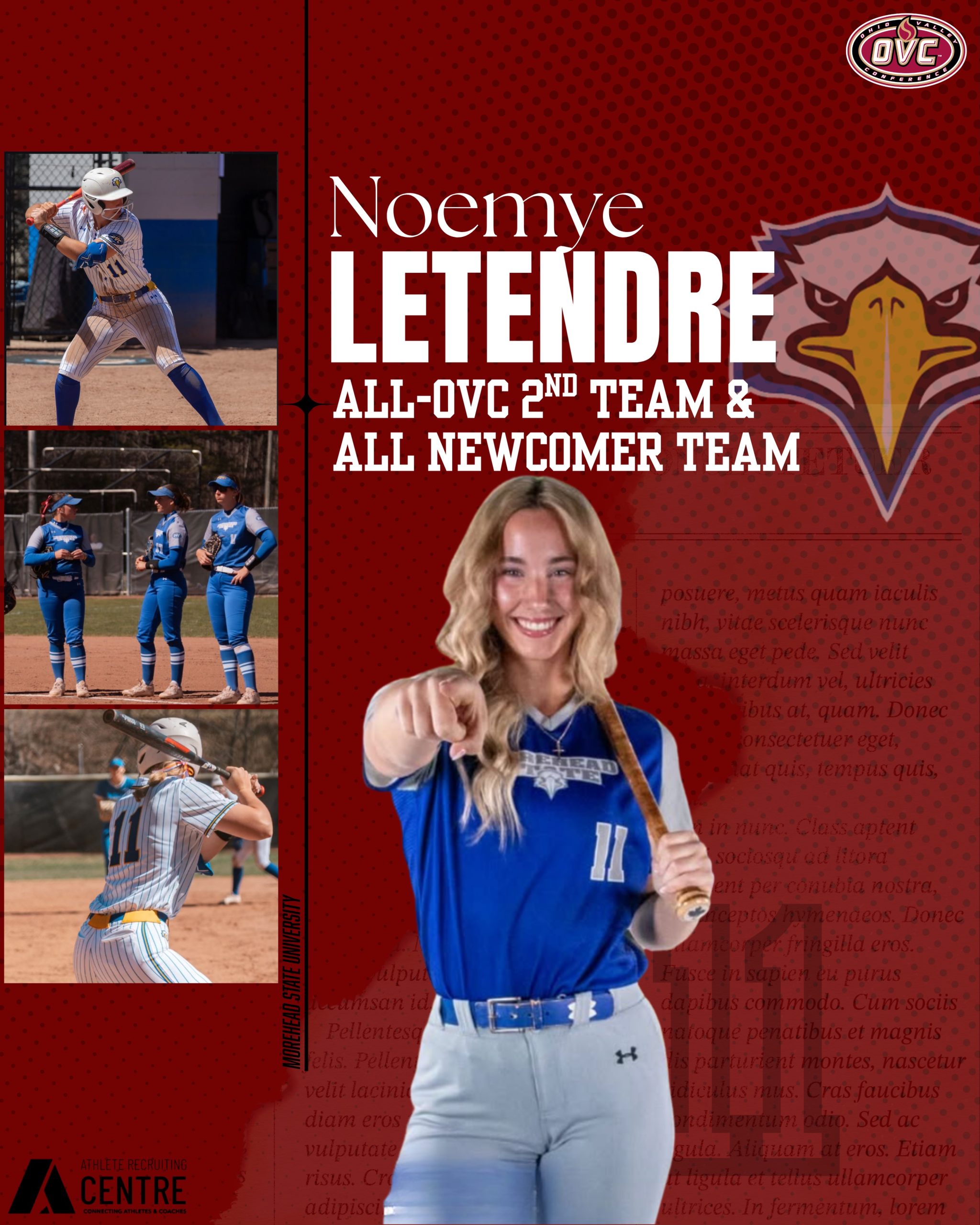 Noémye Letendre élue au sein de l’équipe des recrues et sur la 2e équipe d’étoiles de la Conférence Ohio Valley!